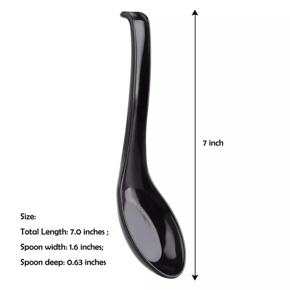 6pcs Hotel Black Soup Spoon Hook Kitchen Long Handle Spoon Imitation Porcelain Plastic Lamian Noodles Household Accessories