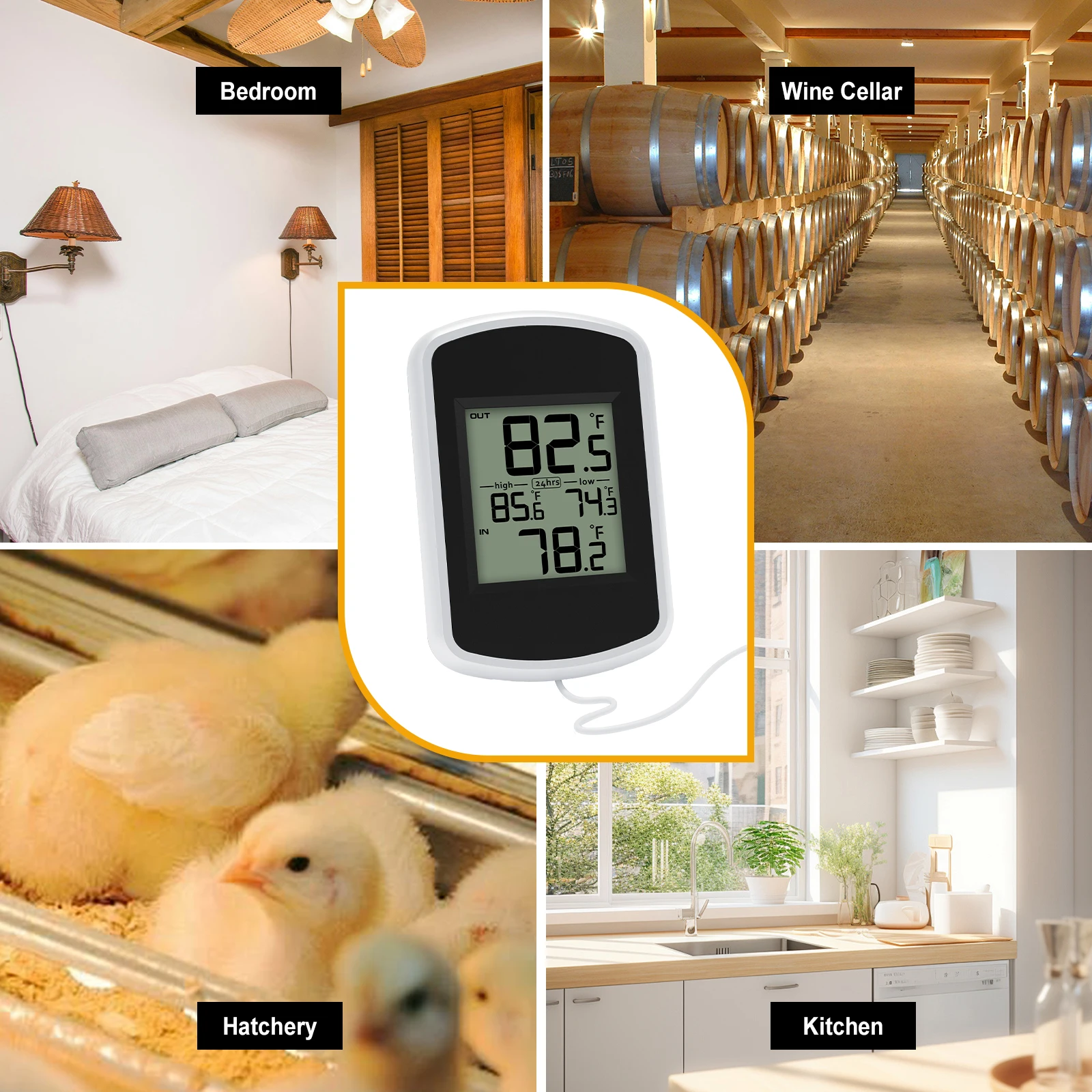 Digital Thermometer Waterproof Indoor Outdoor with 2m Probe Sensor Min/Max Memory LCD Display for Home Garden Fridge Aquarium - 2