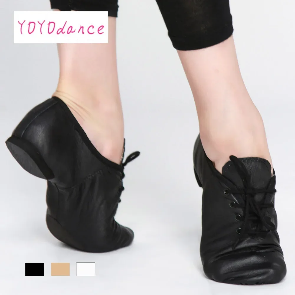 Black Tan Lace Up Geniune Pig Leather Dancing Shoe From Children to Adult Quality Oxford Jazz Dance Shoes 2