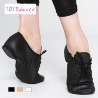 Black Tan Lace Up Geniune Pig Leather Dancing Shoe From Children to Adult Quality Oxford Jazz Dance Shoes 2