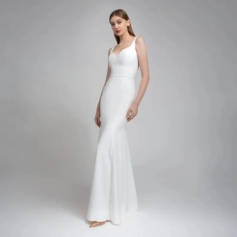 Simple Wedding Dress Mermaid 2024 Spaghetti Strap Sexy V-Neck Backless Long Bridal Gowns Custom Made Vestido De Novia 4