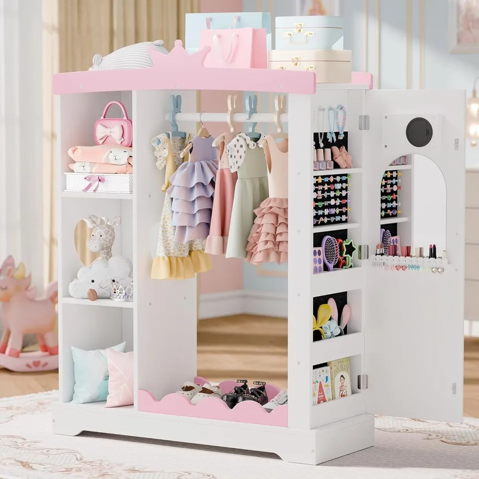 Kids Dress Up Storage Closet with Jewelry Cabinet