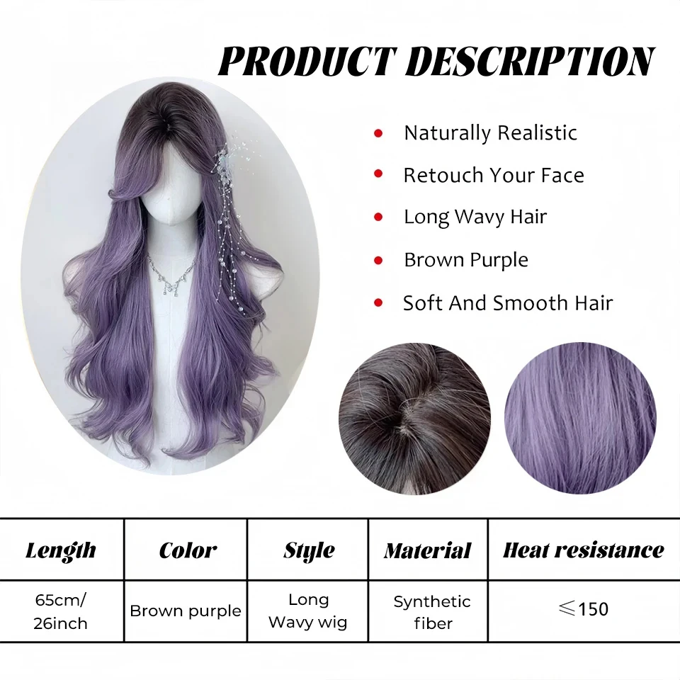 Synthetic Black Brown Purple Cosplay Wig for Women