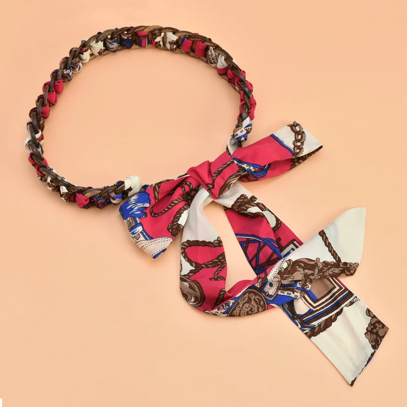 Ethnischer Seidengeknoteter Gürtel für Damen, dekoratives Kleid, vielseitiger Kokosnussschalengürtel, Streamer, Blumenmuster, Dekoration, lang – Detail 7
