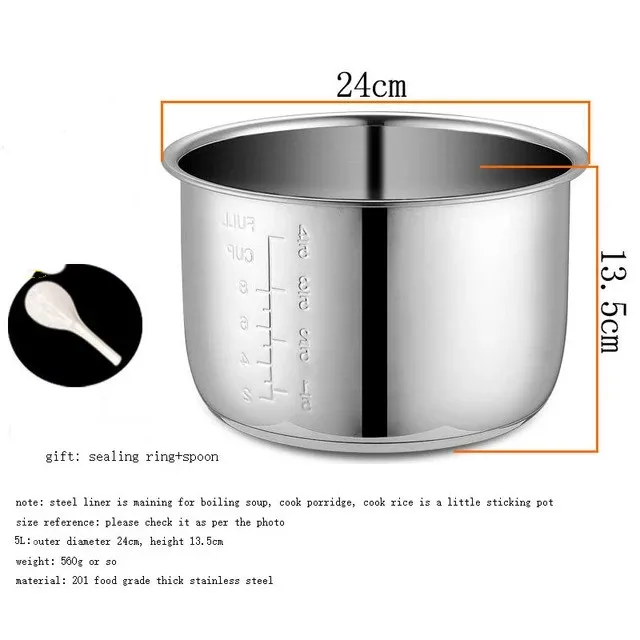 5L Electric pressure cooker liner inner bowls multicooker bowl stainless steel tank for cooking soup porridge