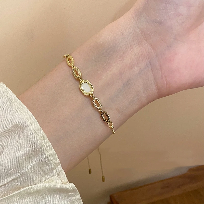 Zircon Bracelets for Women Square 18K Gold Plated Adjustable Party Jewelry Gifts Luxury Elegant Gold Color