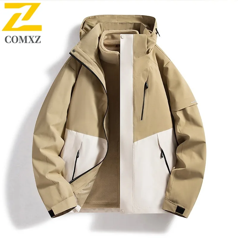 COMXZ Hooded Outerwear Handsome Multi Pocket Outdoor Adventure Hiking Travel Men's Rainproof Coat Climbing High Quality Jackets
