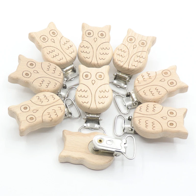 Pacifier Chain Pacifier Clip Pacifier Accessories 5Pcs Nipple Chain Accessories Modelling Beech Pacifier Clips BPA Elephant Fox Wolf Deer Owl Shaped DIY Accessories For Baby