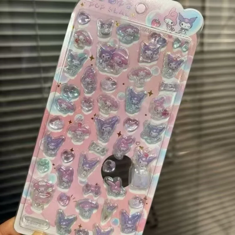 24 개/몫 Sanrio Kawaii Kuromi 멜로디 키티 3D 스티커 크리 에이 티브 스크랩북 DIY 일기 장식 스티커 앨범 스틱 라벨