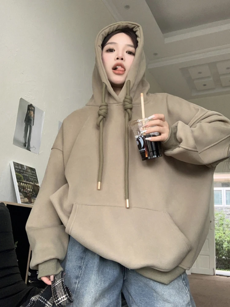 Korean Fashion Winter Thicken Fleece Women Cotton Sweatshirt Oversized Hoodies  Female Warm Pullovers Hoodies Jacket - AliExpress