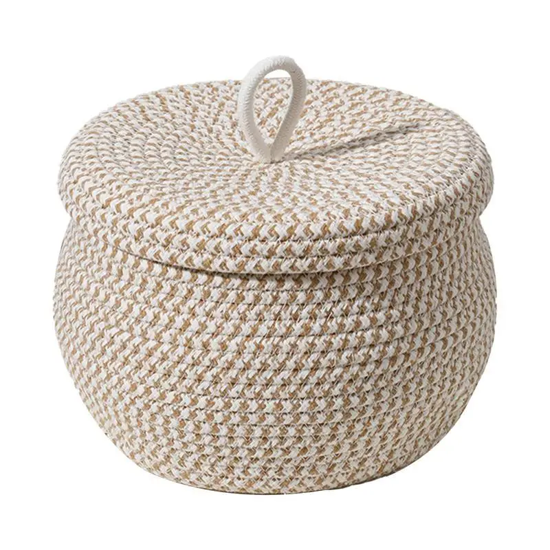 

Rope Storage Basket Round Woven Organizer Box With Lid For Tabletop Home Accessories For Organization Of Sundries Makeup Keys