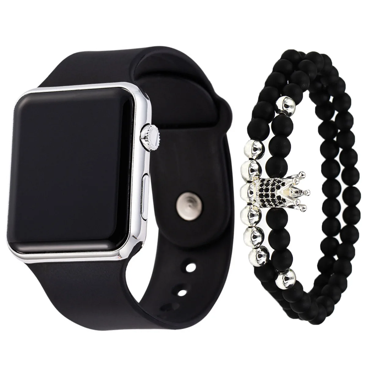 Unisex fashion trend casual personality square LED electronic watch versatile electronic watch with crown bracelet 2