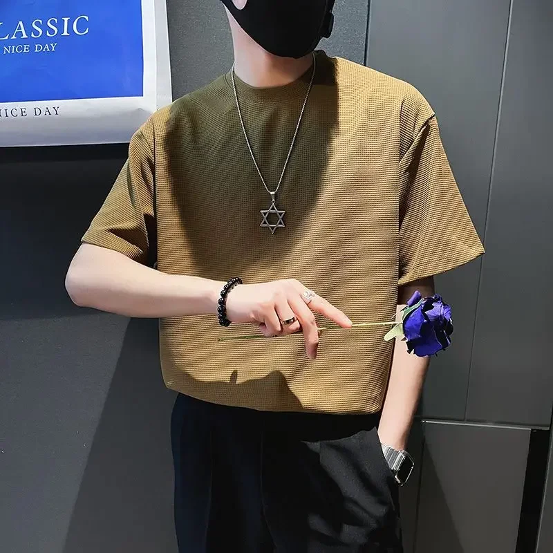 Maglietta superiore per uomo T-Shirt uomo arancione O collo abbigliamento semplice Streetwear No Logo Cool Hot allentato Basic estetica di alta qualità S - immagine 2