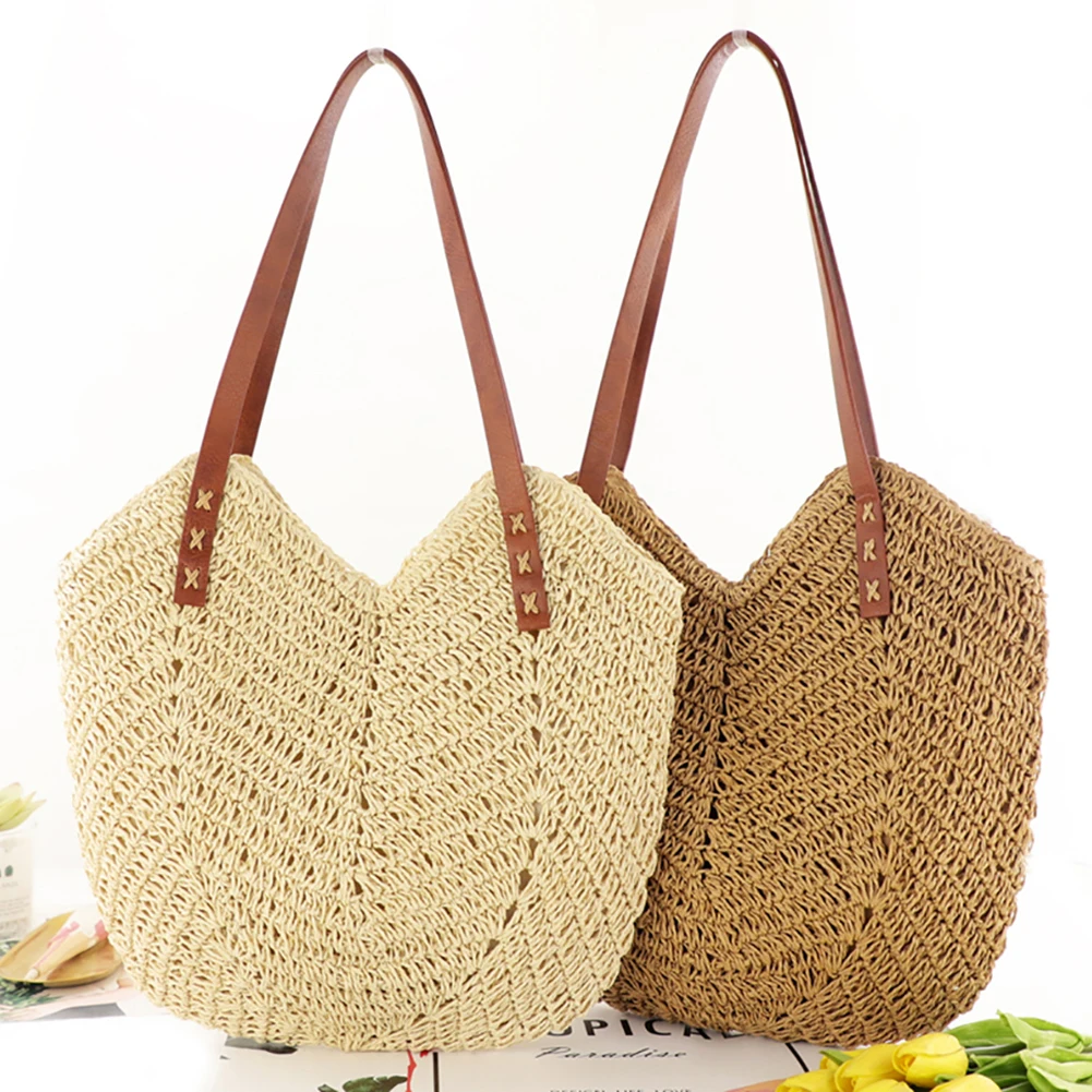 Hollow Weaving Hand Bag Paper Rope Commute Bag Summer Handmade Fashion Casual Simple Elegant Portable for Travel Vacation