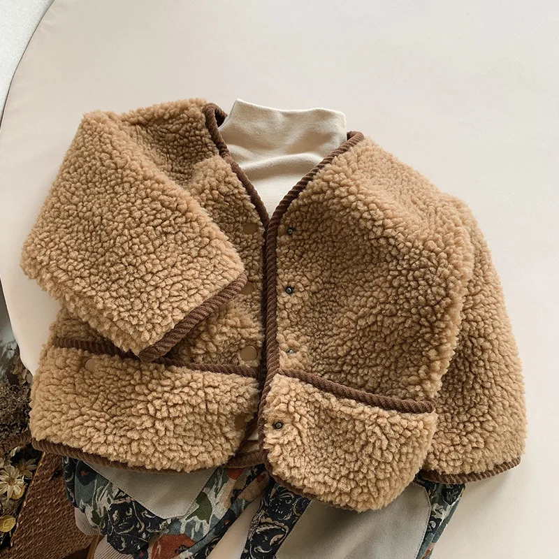 

2023 New Fashion Children Long Sleeve Plush Coat Winter Thick Warm Boys Girls Jacket Causal Kids Clothes Fleece Baby Coat