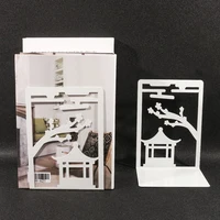 2 Pcs Color Chinese Style Gazebo Book Ends Heavy Book Stand for Parents to Child Gift Home Desk Offices Iron Book Ends Stationer 2