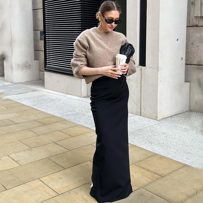 

Black sexy slim slit high-waisted fishtail floor-length skirt