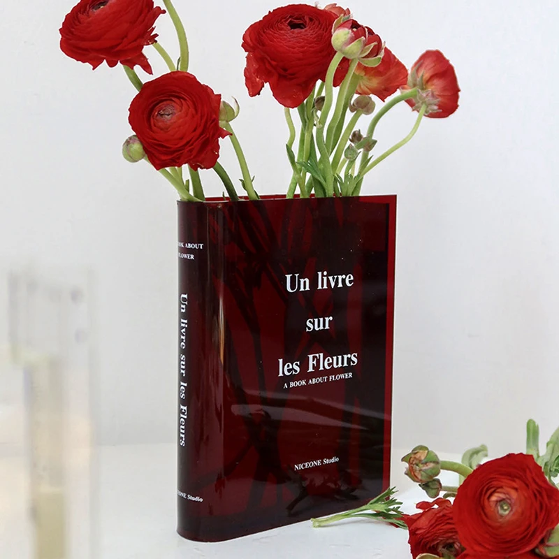 INS Creative Clear Book Flower Vase Acrylic Transparent Vases Home Decoration Artistic Modern Hydroponic Desktop Ornament Gift