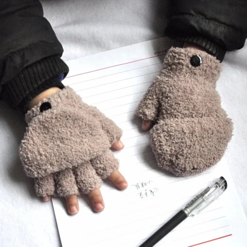 Baby Girls Baby Boys Cashmere Gloves 5-11years Kids Winter Warm Coral Fleece Thick Half Fingered Flap Mittens