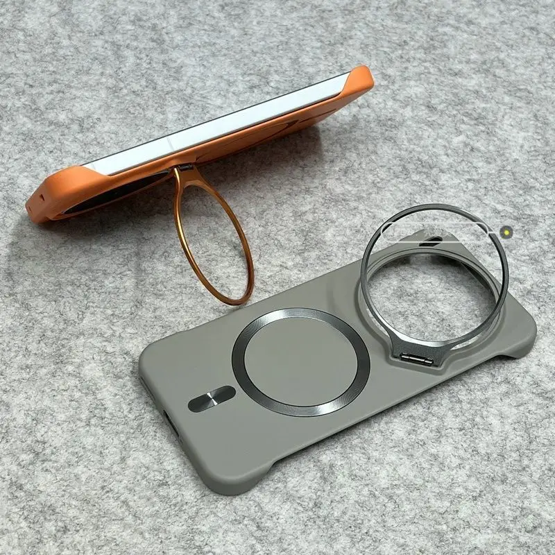 Luxury Magnetic Lens Holder Shockproof Case with Frosted Finish, Compatible with Magsafe Charging