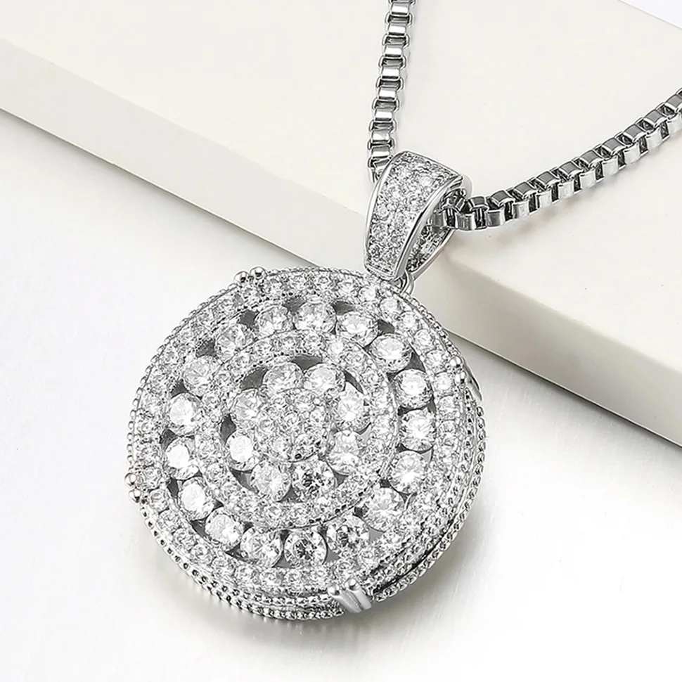 VANAXIN Round Shiny Pendants Necklaces For Women Rock Jewelry Gold Silver Color CZ  Gift Fine Quality Necklaces