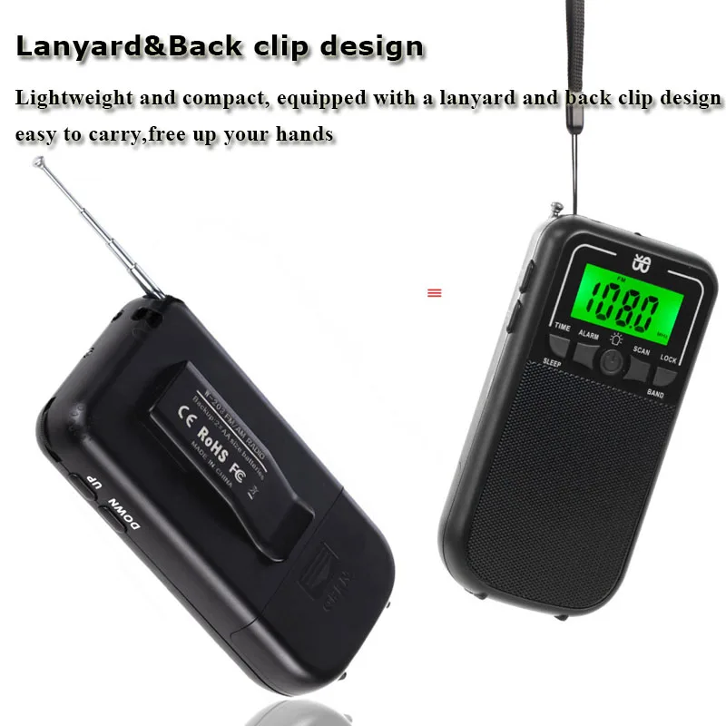 Mini Portable Radio Pocket FM/AM/SW DSP Radio Receiver Built-in Speaker with LCD Backlight Display Alarm Clock Support Timed off