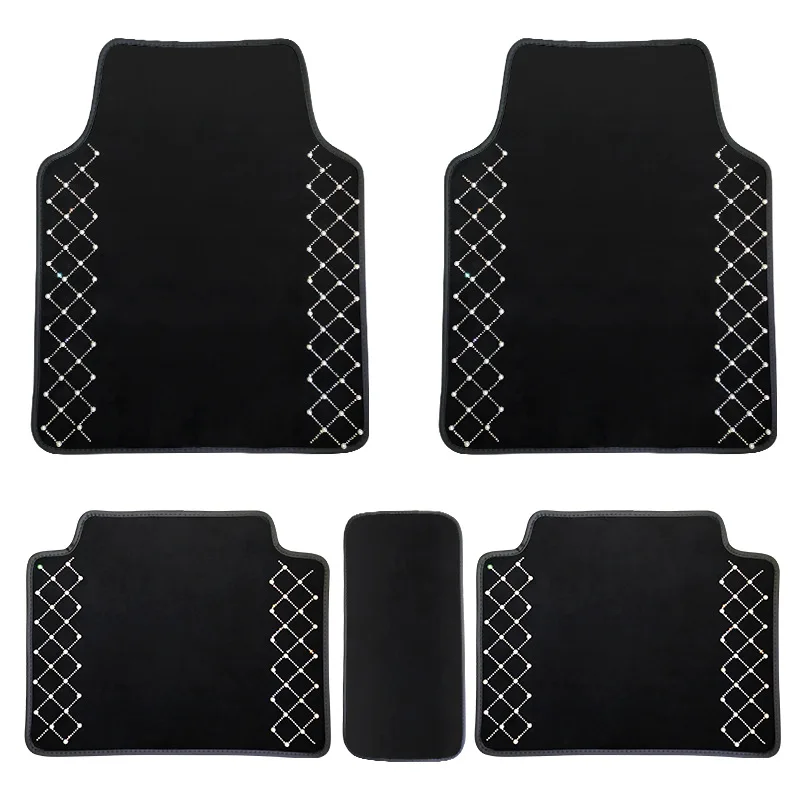 

Bling Diamond Waterproof Anti slip Waterproof Car Floor Mats Girls Women Crystal Universal Car Velvet Foot Mats