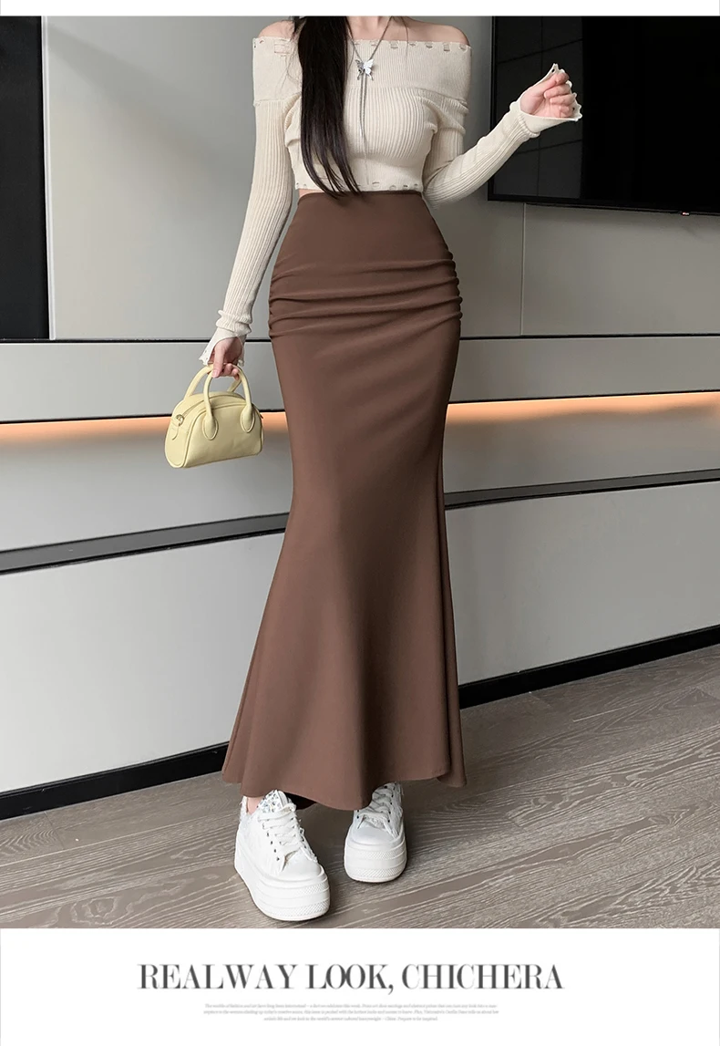 Elegant Fishtail Long Black Skirts Women 2026 High Waist Streetwear Y2k Clothes Korean Style Slim Office Lady Harajuku Mid Skirt