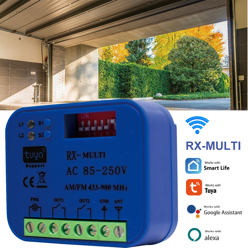 

WIFI RX-MULTI 300-900MHz Smart Garage Gate Door Opener 2CH Automation for Gates Barrier External Receiver 433 Fixed Rolling Code