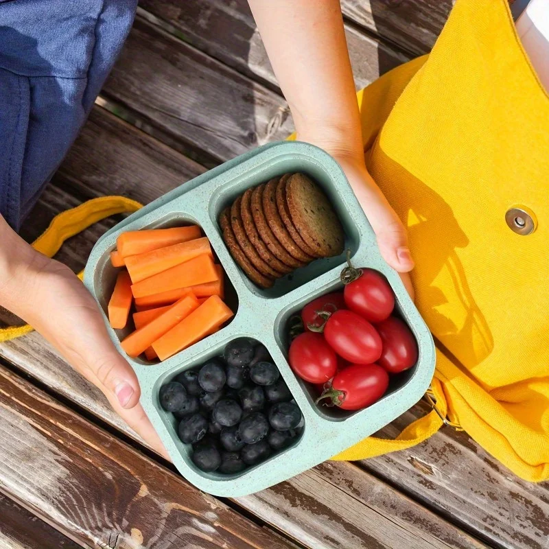 Wheat Straw Bento Box Set-Snack Containers with Transparent Lids, Reusable Meal Prep Lunch Containers, 4-Compartment Food , Pa