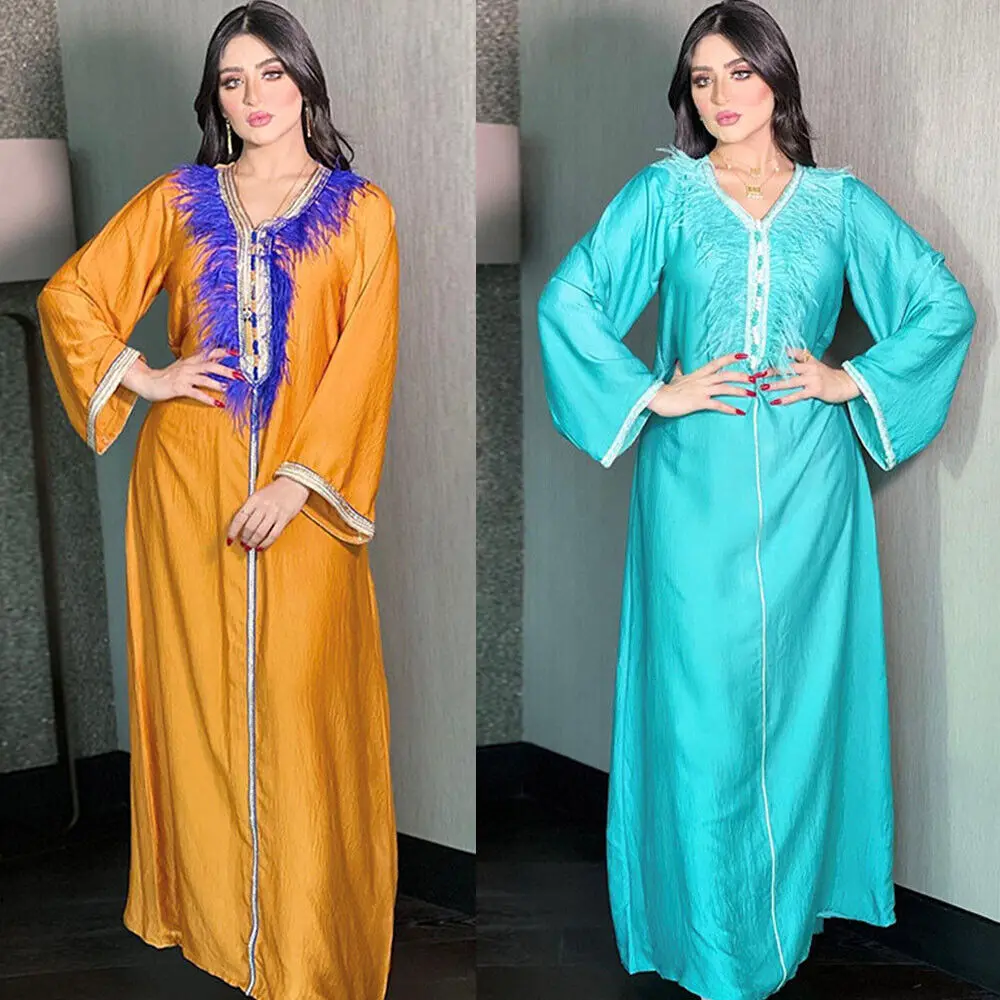 

Eid Abaya Kaftan Women Muslim Maxi Dress Moroccan Gown Islamic Jilbab Party Gown Indian Clothing