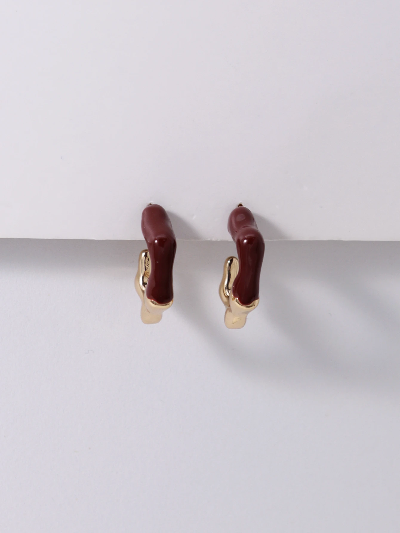 Geometric C-shaped Retro Red Brown Earrings