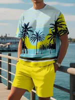 Ensemble Short à manches courtes pour hommes, imprimé dégradé, mode hawaïenne, T-shirt décontracté d'été pour hommes, Short de plage en plein air 4