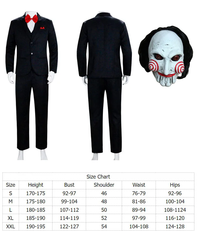 thumbnail image 1 of Disfraz de Saw Cos Jigsaw Killer para adultos, disfraz de Cosplay, uniforme de fantasía, máscara, traje de carnaval de Halloween, accesorios para hombres, juego de rol, 1 of 5