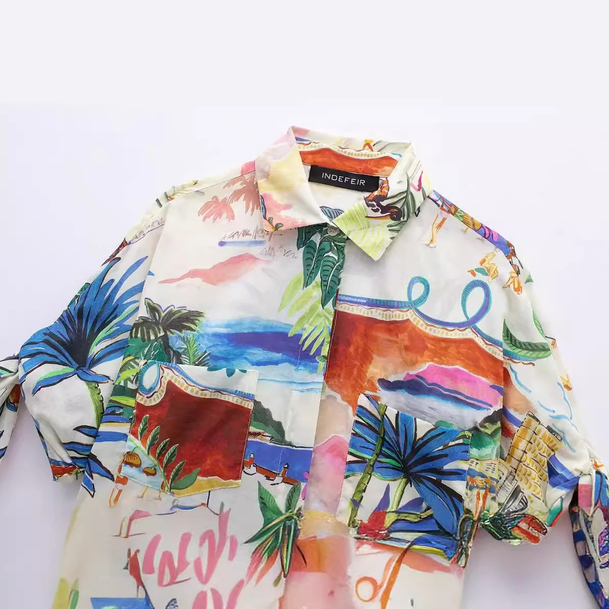 Retro print suit beach vacation loose shirt A-line pleated long dress women's casual 2-piece suit 2024 women's spring and summer