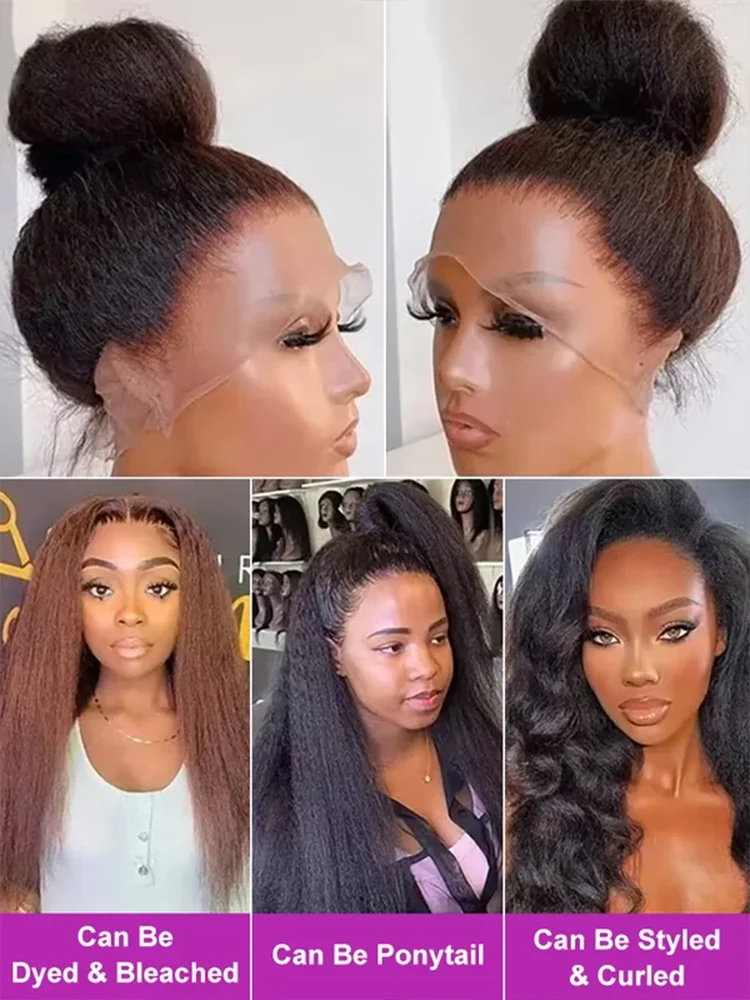 250% Density Kinky Straight Human Hair Wig 13x4 Lace Front Wig Brazilian Virgin Hair Pre Cut Lace Wig Heat Resistant