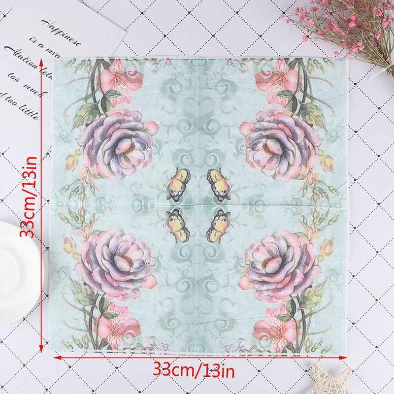 20PCS Napkins Paper Decoupage Tissue Flowers Wedding Birthday DIY Decoration