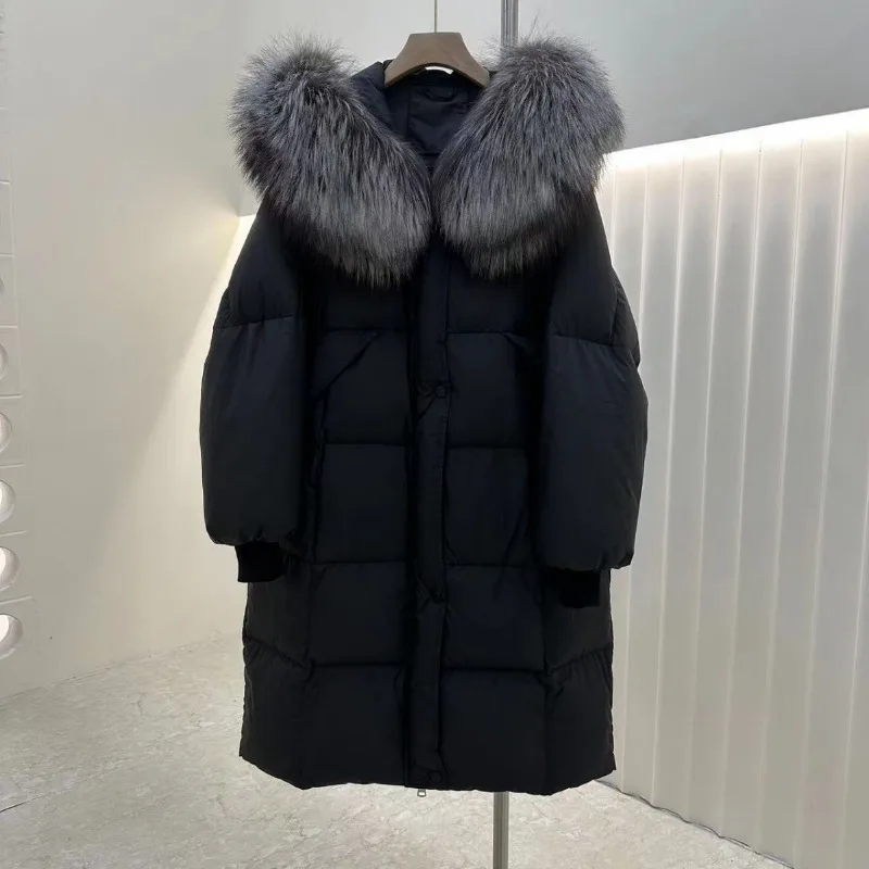 Long Down Jacket Winter Women Thickened Warm Fashionable Fur Fox Fur Collar Jacket