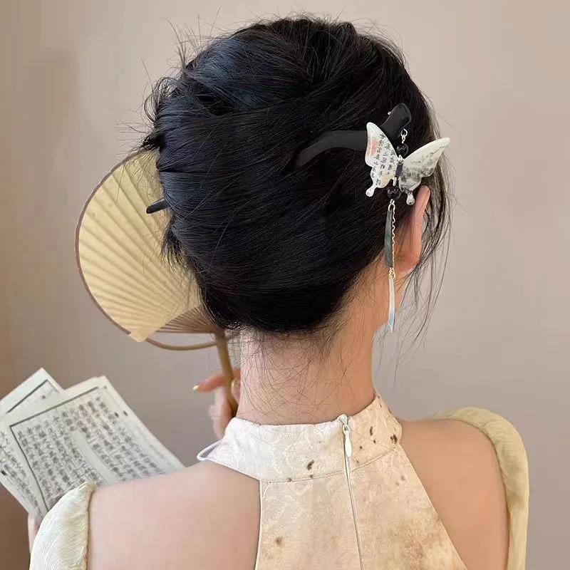 Chinese Style Calligraphy Butterfly Tassel Hairpin Chopstick Hair Stick Hair Ornament Pan Hair Headdress Hair Accessories shou jin ti copybook chinese hard pen basic strokes calligraphy copy copybooks song huizong regular script calligraphy copybooks