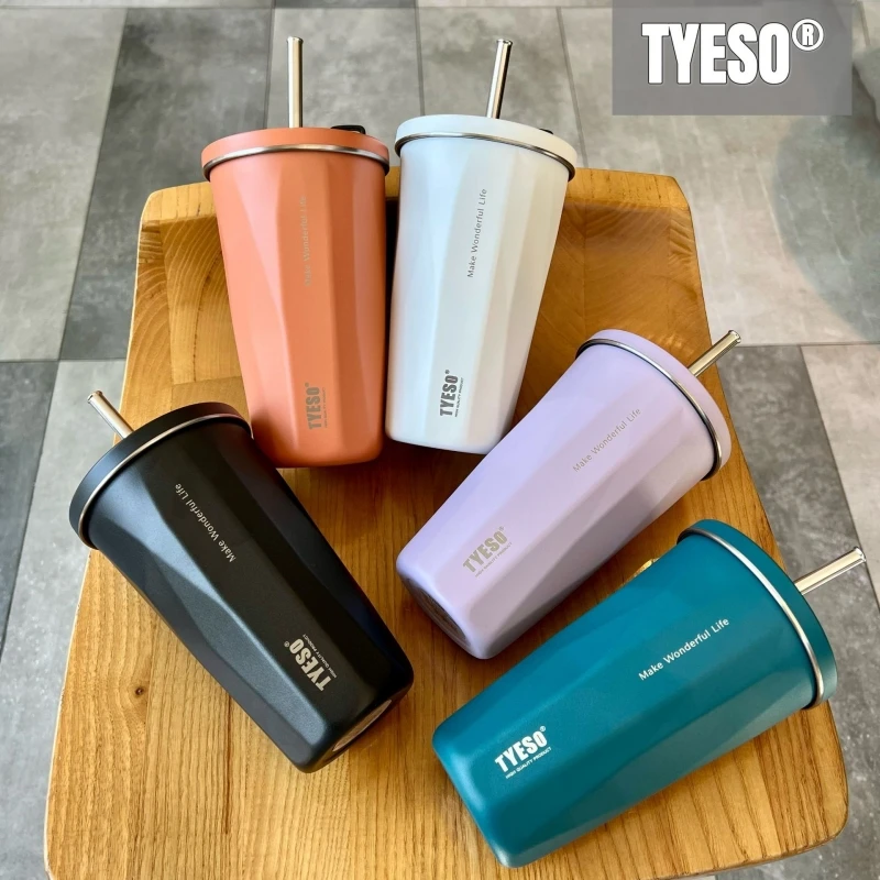 

Tyeso 600ml New Water Cup Vacuum Stainless Steel Insulation Keep Cold Coffee Cup Large Capacity Car Straw Cup Water Bottle Mugs