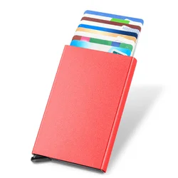 RFID Blocking Slim Pop-Up Wallet - Minimalist Credit Card Holder, Sleek Metal Case (Red)