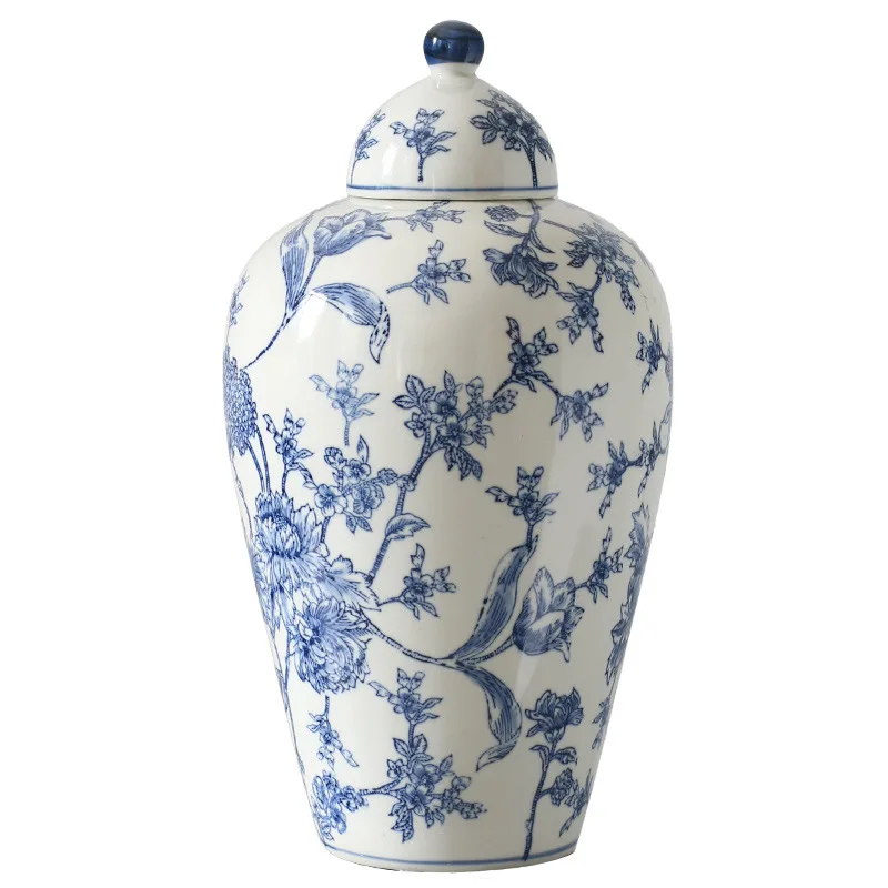 

Chinese style blue and white porcelain vase, classical retro hand-painted ceramic flower pot, living room tabletop decoration