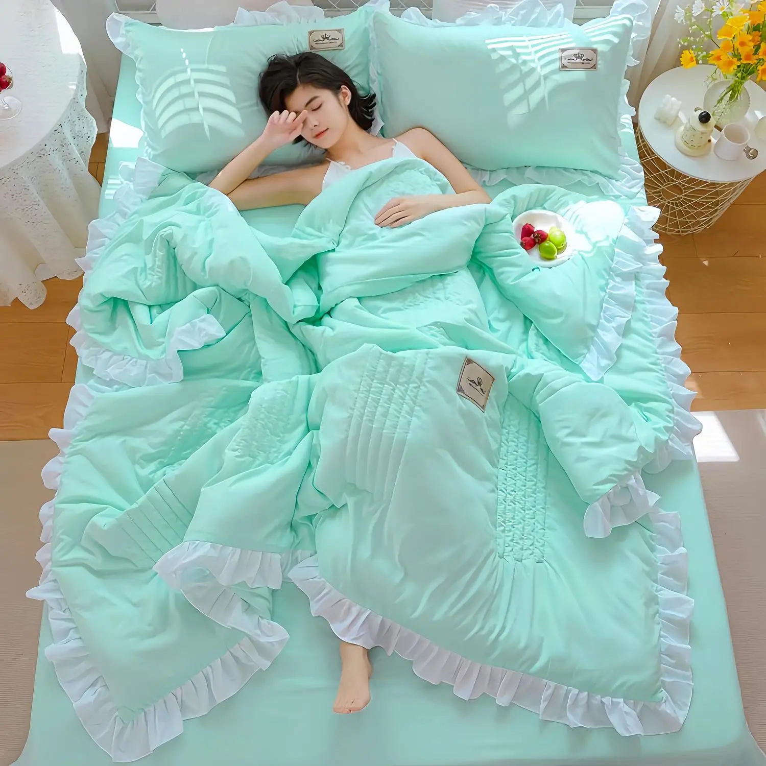 Summer Quilt Set Korean Version Lace Summer Cool Quilt Washable Cotton Machine Washable Summer Quilt Sheets Two Person Air-conditioned Quilt