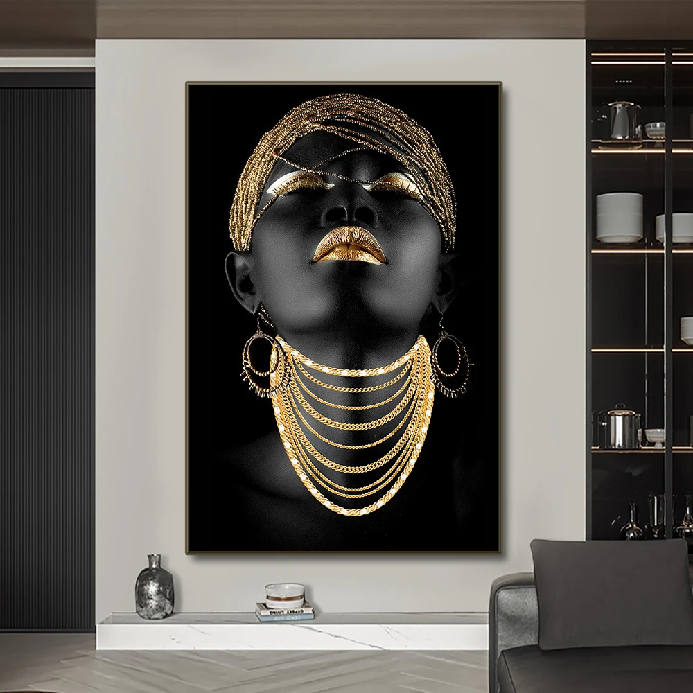 African Women Classic Black Gold Gestures Posters and Prints Female Portraits Canvas Painting Wall Art Pictures for Home Decor
