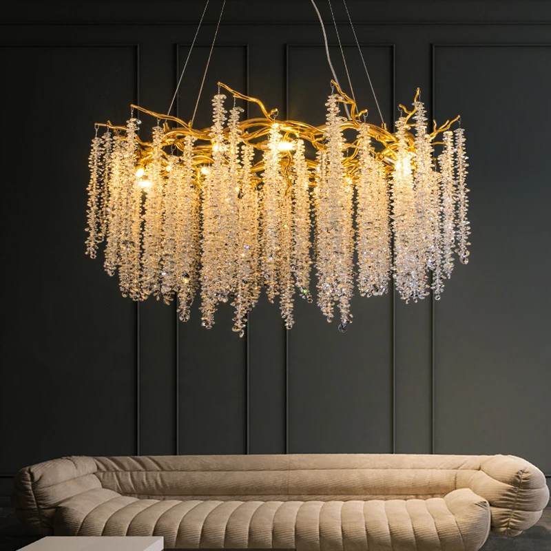

Modern Luxury Crystal Chandelier Strip Art Creative Branch Living Room Dining Room Lamp Crystal Decorative Lighting