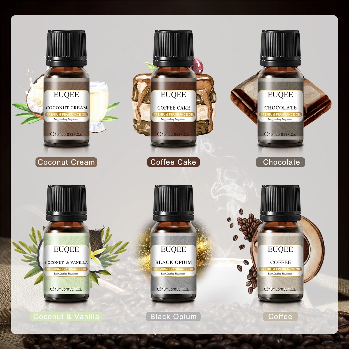 EUQEE 6pcs/set Fragrance Oil Gift Kit For Diffuser Coffee Bakery Harvest Spice Pumpkin Pie Forest Pine Sweet Fruit Aroma Oils 2