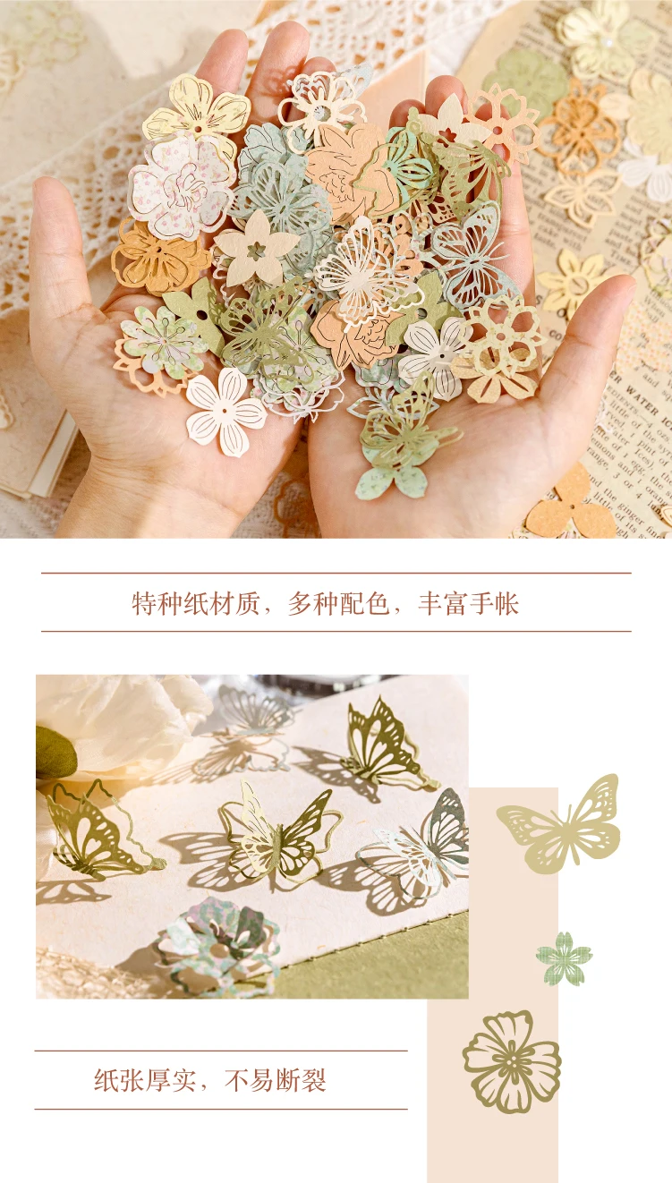 50 Stück Vintage-Spitze, hohler Rahmen, florales Material, Papier, Junk-Journal, Planer, Scrapbooking, dekorative Fotoalben, Bastelbedarf – Detail 13