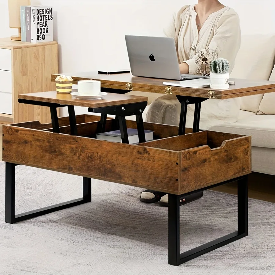 39.4" Lift Up Coffee Table With Storage Compartment, Extendable Up To 39.4 * 39.4 Inch