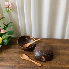 Creative Natural Coconut Bowl Kitchen Utensils Handmade Coconut Salad Bowl Wear-resistant Eco-friendly for Ice Cream Dessert