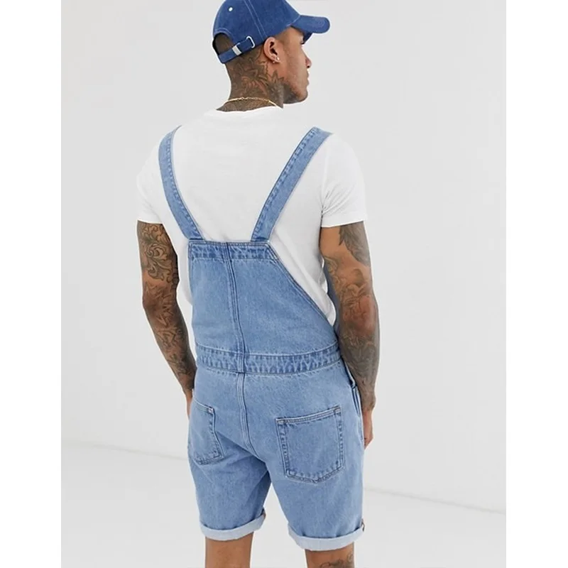 Men's Overalls Retro Jeans Ripped One-piece Bib Pants Spring Summer Solid Color Shorts Jeans Pantalon Homme